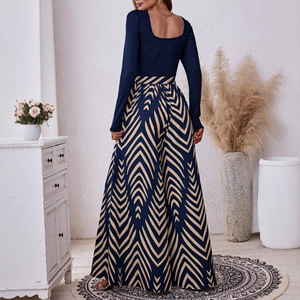 Transfrontalier, élégant, couleur pure, imprimé à la pièce, manches longues, jambe large, <span class=keywords><strong>tailleur</strong></span>-<span class=keywords><strong>pantalon</strong></span> une pièce - Product Image 2