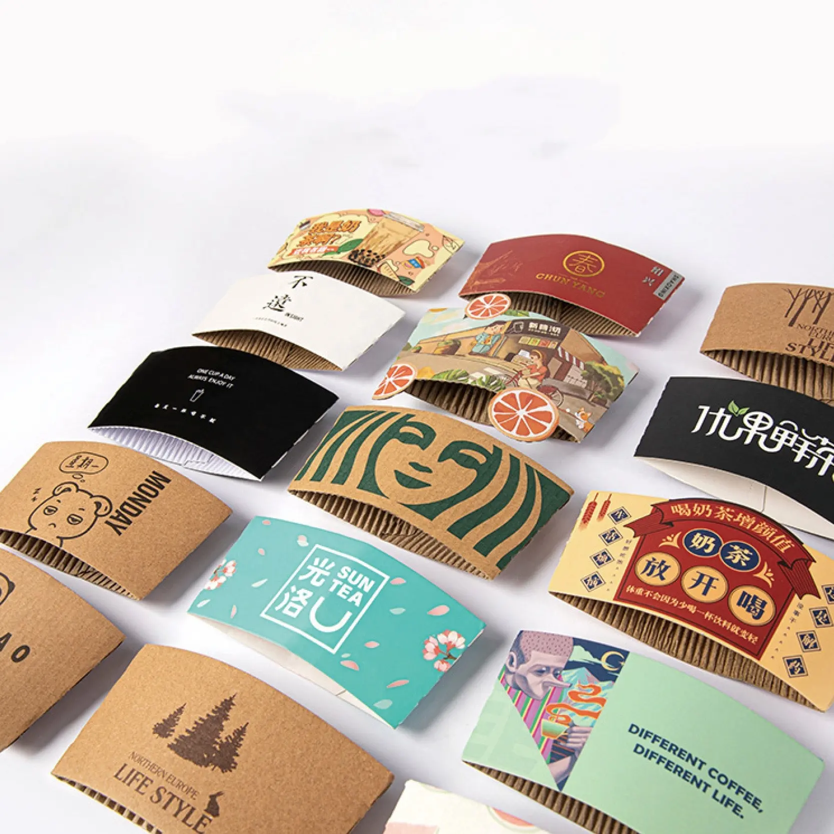 Custom Various Personalized logo Printed cardboard hot Paper cup sleeve biodegradable Cup holder Sleeves