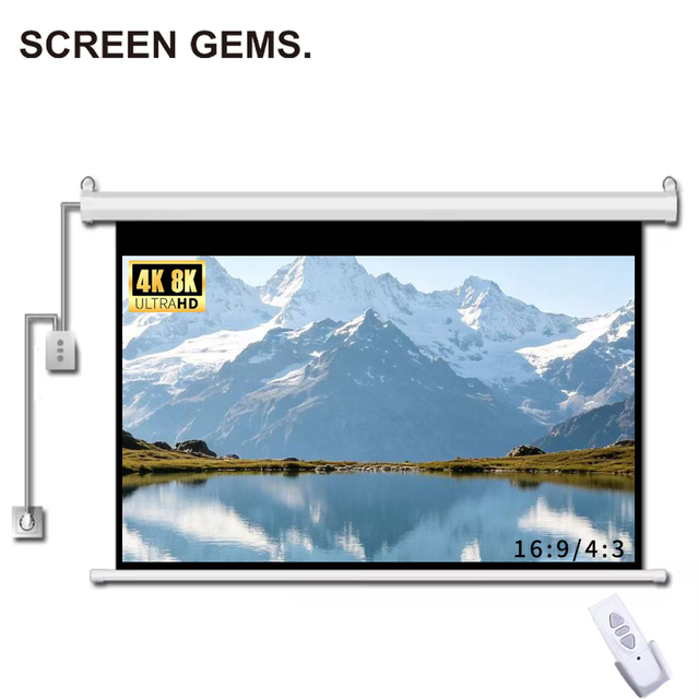 NEW Motorized Projection Screen 4:3 16:9 Electric Drop Down Projector Screen Ultra Short Throw Screen for Home Theater