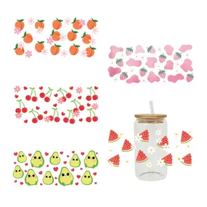 Custom Printing Sticker Label Waterproof Cute Peach Watermelon Pear Cherry UV DTF Cup Wrap Transfers