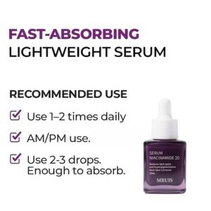Sérum facial coréen à <span class=keywords><strong>la</strong></span> niacinamide 20, complexe de centella asiatica, réduit <span class=keywords><strong>la</strong></span> pigmentation, le teint inégal, les pores, soin des peaux sensibles MRUIS - Product Image 3
