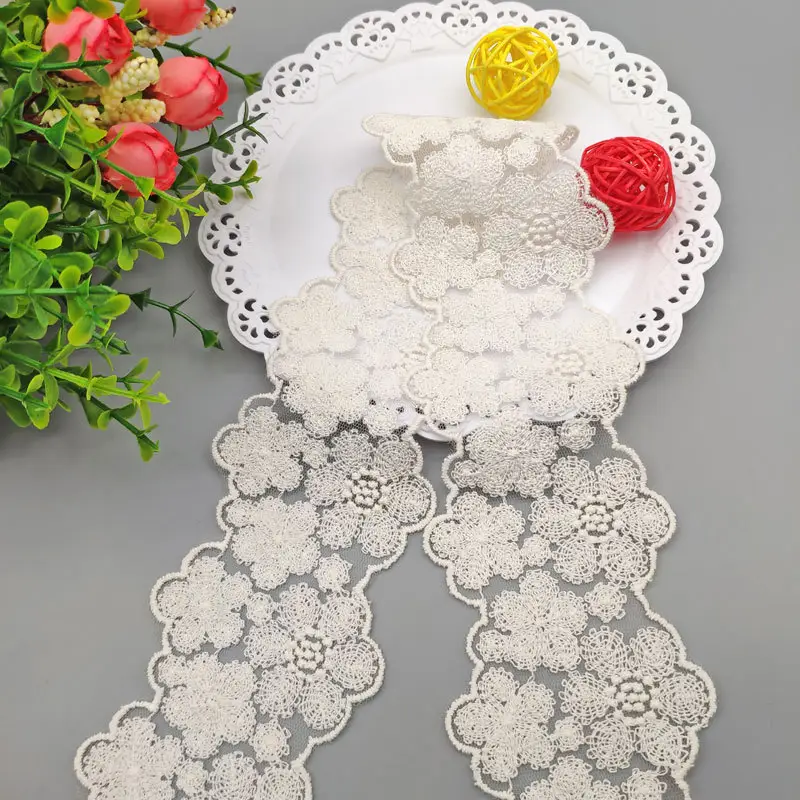 K1003 Soft Yarn Wedding Embroidered Big Flower Diy Lace Trim for Dress lace fabric