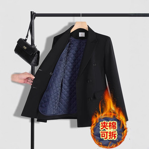 Black Padded Blazer Women Detachable Thickened Winter Coat Business Commute Interview Casual Outerwear - Product Image 1