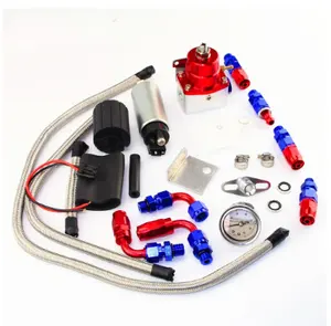 Adjustable Fuel Pressure Regulator+255 LPH Fuel Pump Kit Fits For DSM STI GTI EVO Black/Blue