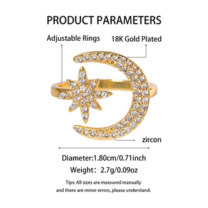 Bagues délicates en zircon plaqué or 18 carats avec étoiles et lune pour femmes, bijoux minimalistes, cadeau de mariage, Anel Casal Bague Etoile <span class=keywords><strong>Demer</strong></span> - Product Image 6
