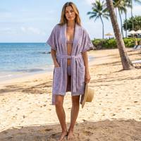 Peignoir court en coton jacquard éponge, col châle, style kimono, pour spa et plage, avec poches, logo personnalisé, pour l'été