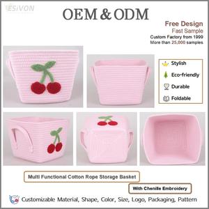 Cesta <span class=keywords><strong>de</strong></span> Almacenamiento Cuadrada <span class=keywords><strong>de</strong></span> Cuerda <span class=keywords><strong>de</strong></span> Algodón Rosa con Bordado <span class=keywords><strong>de</strong></span> Chenilla <span class=keywords><strong>de</strong></span> Cereza para Habitación <span class=keywords><strong>de</strong></span> Niñas, Organizador <span class=keywords><strong>de</strong></span> Almacenamiento para Guardería, <span class=keywords><strong>Regalo</strong></span> para Baby Shower - Product Image 2