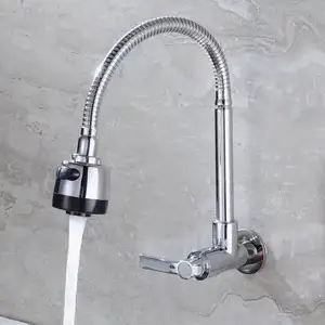 Low Price Zinc Single Lever Kitchen Sink Tap Flexible Chrome Plated Grifo De Cocina Wall Mounted Single Cold Kitchen Faucet