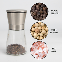 Moulin à épices manuel en verre avec noyau en céramique réglable, moulin à sel et poivre en acier inoxydable, outil de cuisine