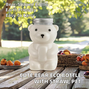 ขวดเครื่องดื่มพลาสติก PET แบบใช้แล้วทิ้งลายหมีสุดสร้างสรรค์  หนาพิเศษ สำหรับใส่ชานม น้ำผลไม้ พร้อมหลอด  เป็นมิตรกับสิ่งแวดล้อม กันน้ำ เก็บอุณหภูมิได้ เหมาะสำหรับการเดินทาง - Product Image 2