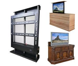 Soporte de TV Eléctrico Móvil con Control Remoto, Soporte de Monitor con Motor Deslizante, Soporte de TV Giratorio Motorizado de Bambú - Product Image 1