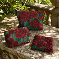 Sac de maquillage personnalisé avec logo vintage, motif floral rouge en jacquard, grande capacité, organiseur de maquillage avec fermeture éclair, rangement de voyage pour les soins de la peau pour femmes