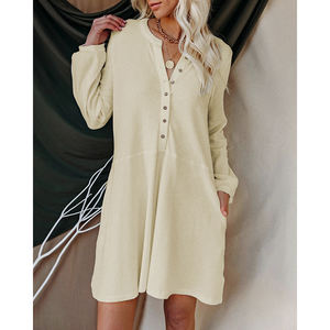 Nouveauté <span class=keywords><strong>Robe</strong></span> décontractée confortable <span class=keywords><strong>en</strong></span> tissu à manches pour femmes, tenue longue et sexy, <span class=keywords><strong>en</strong></span> bas, à col <span class=keywords><strong>en</strong></span> O - Product Image 4