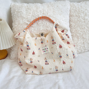Sac à main en coton brodé mignon pour femmes, sac à main de dessin animé pour l'été - Product Image 4