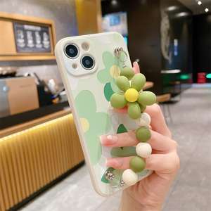 신선한 녹색 꽃 팔찌 전화 케이스 아이폰 16 15 14 13 12 11 Promax Xs <span class=keywords><strong>iPhone6</strong></span> 8 플러스 뒷면 커버 꽃 모양의 체인 - Product Image 4