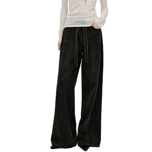Jeans de mezclilla rectos y holgados de tiro medio para mujer, transpirables, de longitud completa, informales, al por mayor - Product Image 2