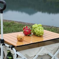 Chariot de camping pliable avec plateau en bois, chariot de transport portable pour pique-nique, pêche, camping, vente en gros d'usine