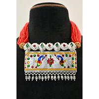 Ethnische Tevati Vintage 925 Silber Eingefasste Hochzeits-Choker-Halskette mit Zirkon-Blumenmuster und Anpassbarer Perlenkette