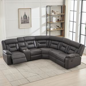 Sofá Modular de Esquina Reclinable de Cuero Sintético con Portavasos y Almacenamiento, Muebles de Sala de Estar, Venta Directa de Fábrica, Modelo 7005 - Product Image 1