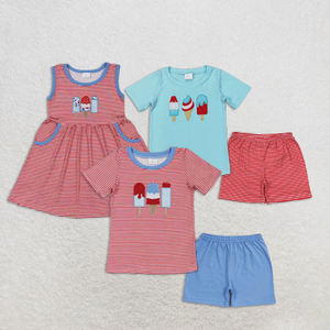 Conjunto de Ropa Infantil de Manga Corta con Bordado de la Bandera Americana para el Día de la Independencia del 4 de Julio, Ecológico y a Juego para Hermanos - Product Image 6