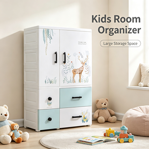 Armoire de rangement pour bébé en plastique 67x38x105cm, armoire de rangement pour enfants avec tiroirs et barre de suspension pour la chambre à coucher - Product Image 5