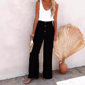 Pantaloni da <span class=keywords><strong>Donna</strong></span> Primaverili ed Estivi a Vita Alta, Casual, Larghi, in Cotone e <span class=keywords><strong>Lino</strong></span> - Product Image 1