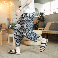 Pantalon d'été en lin court et léger Pantalon ample à fleurs de style chinois pour hommes Pantalon baggy d'éléphant thaïlandais tendance Vente en gros