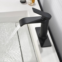 Robinet de lavabo mural noir moderne en laiton à poignée unique et à trou unique, chaud/froid, avec cartouche en céramique, pour salle de bain de maison ou d'hôtel