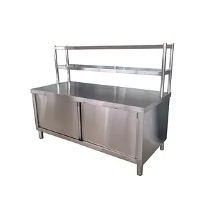 Mesa operada de grado alimenticio, armario de trabajo de acero inoxidable con estante superior, personalizada, uso comercial de cocina, SS304, 1,0mm