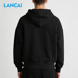 2026 Sweat à capuche personnalisé pour homme, en molleton de coton, à épaules tombantes, avec fermeture éclair double sens, épais, uni, de haute qualité, style streetwear, vierge - Product Image 3