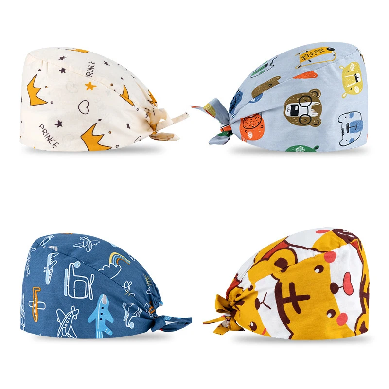 Хирургический головной убор с логотипом на заказ, с пряжкой, хирургический головной убор для ротовой и стоматологической работы, хлопковый головной убор с принтом для медсестры