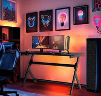 Bureau de jeu PC noir style simple avec porte-gobelet intégré, table multifonction pour ordinateur, esports, travail et chambre