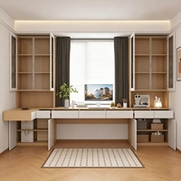 Bureau en bois massif moderne avec étagère de rangement - Meuble sur pied de marque Yuanmengju pour fenêtre baie, ordinateur, chambre et salon