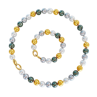 INS femmes Vintage mode ensemble de bijoux 12mm perle symphonie tricolore couleur mélangée Style classique pour la fête de fiançailles de mariage