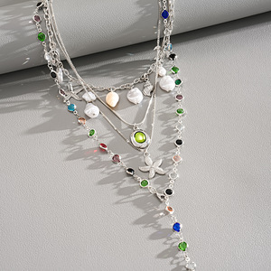 Collana Multistrato Boho a Tema Oceano con Ciondoli a <span class=keywords><strong>Stella</strong></span> Marina, Conchiglia e Perle, Collana con Catena <span class=keywords><strong>di</strong></span> Perline <span class=keywords><strong>di</strong></span> Cristallo Colorate per Donna - Product Image 5