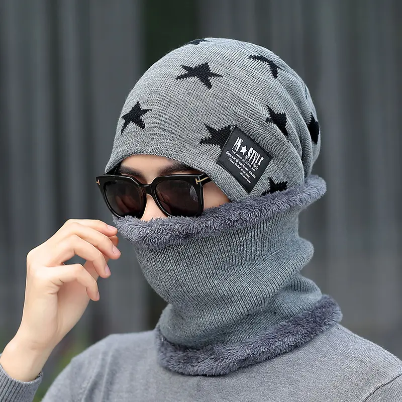 Wholesale soft warm winter wool windproof hat and scarf sets for men
