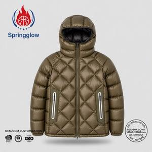 Veste matelassée à capuche pour homme, verte, avec diamants, imperméable, coupe-vent, manteau d'hiver, logo personnalisé OEM, veste en duvet pour homme - Product Image 1