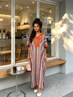 Nouvelle Robe Décontractée Élégante pour Femme Grande Taille, Style Africain Bubu, Imprimé Rayures Ethniques, Tendance 2026, Idéale pour les Vacances d'Été