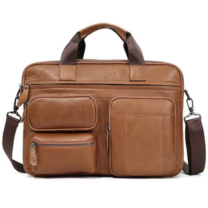 Men's Genuine Leather <b>Briefcase</b> 15.6 Inches Multi-functional Business Travel Shoulder Crossbody Bag - Product Image 5
