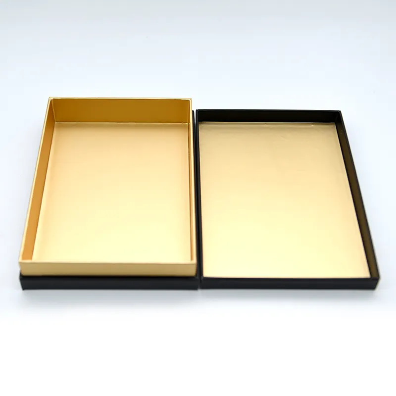 Hign End Luxury Custom Logo Flat Corrugated Paper Packaging Golden 2 Piece Lid and Base Removable Lid Rigid Gift Box