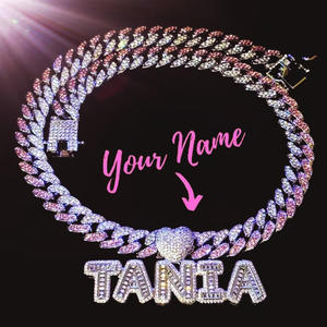 Collana con ciondolo con <span class=keywords><strong>nome</strong></span> personalizzato in zirconi con <span class=keywords><strong>pietre</strong></span> rosa stile Hip Hop Choker con lettere diamantate personalizzate in acciaio inossidabile - Product Image 1