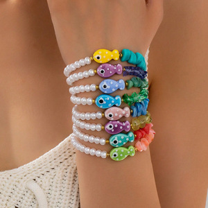 สร้อยข้อมือทำมือ <span class=keywords><strong>DW</strong></span>-66 ประดับด้วยลูกปัดหินธรรมชาติ มุก เซรามิก รูปปลา สไตล์โบฮีเมียน ยืดหยุ่นได้ - Product Image 1
