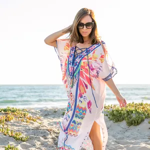 Boho plaj elbise gevşek seksi plaj kaftan tatil elbisesi plaj kapak Ups