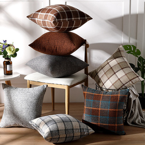 Carré à carreaux moderne solide ferme toile de jute 100% lin tissu <span class=keywords><strong>housse</strong></span> de <span class=keywords><strong>coussin</strong></span> pour lit <span class=keywords><strong>canapé</strong></span> <span class=keywords><strong>canapé</strong></span> banc - Product Image 1