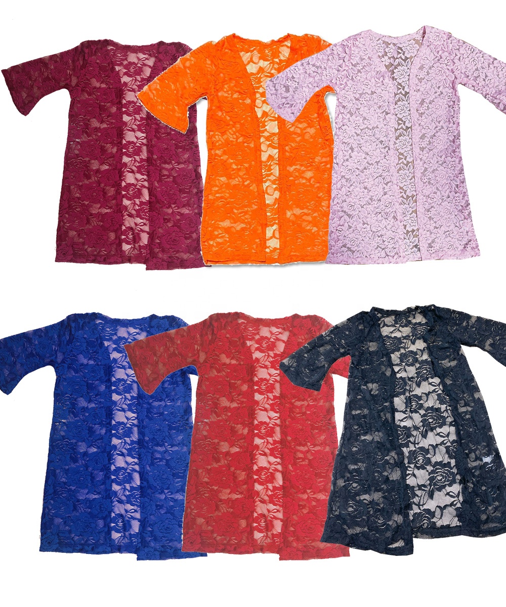 Mommy and Me Mother and Girls matching outfifts super soft stretchy bell sleeve long lace knit duster kimono cardigan for girls