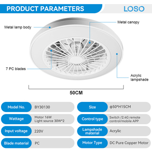 พัดลมเพดาน LED มอเตอร์ทองแดงหรี่แสงได้พร้อมไฟ LED 7ใบพัด6สปีดสำหรับใช้ในบ้าน - Product Image 2