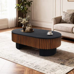 Elliptical Living Room <b>Coffee</b> <b>Table</b> 43.7 In Solid Wood Veneer Modern Design <b>With</b> Hidden <b>Storage</b> - Product Image 5