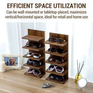 MyGift 5-Layer Modern Burnt <strong>Solid</strong> Wood Non-Folding Sunglasses Holder <strong>Rack</strong> Wall-Mounted Eyewear Display Stand - Product Image 4