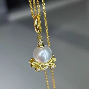 Collier pendentif en argent S925 WENCHI, modèle 10095 31240, accessoires DIY pour perles, avec perles rondes de 9-11 mm, motif carrosse citrouille vide - Product Image 1