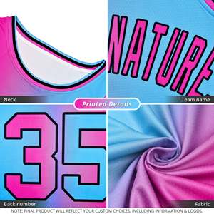 Maillot de basket-ball personnalisé rose, bleu et noir-rose dégradé, tendance - Product Image 2